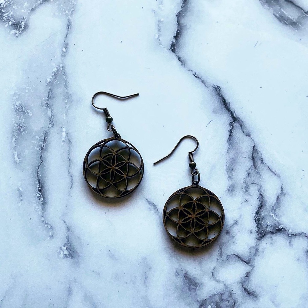 Walnut Seed of Life Earrings
